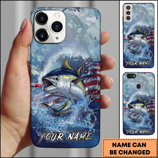 Maxcorners Tuna Fishing Ocean Wave Patriotic Camouflage Personalized Name Phone Case