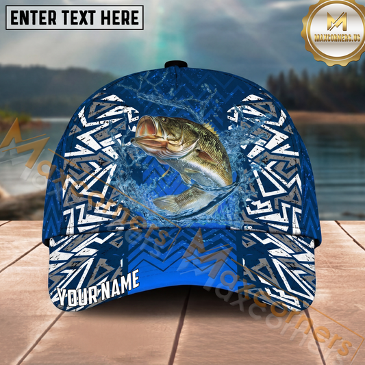 Maxcorners Fishing Tribal Blue Personalized Name, Team Name Classic 3D Cap (9 Breeds)