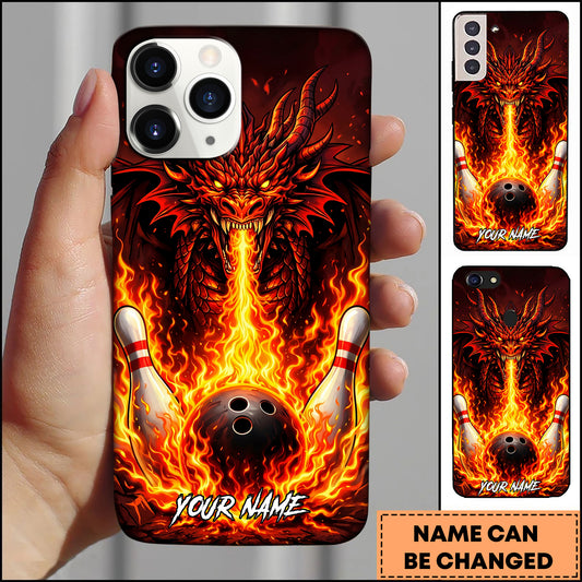 Maxcorners Fire Dragon Bowling Inferno Strike Flame Art Multicolor Options Personalized Name 3D Phonecase