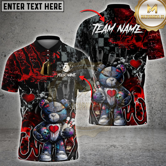 Maxcorners Gothic Teddy Bear Bowling Dark Art Multicolor Options Personalized Name, Team Name 3D Shirt (4 Colors)