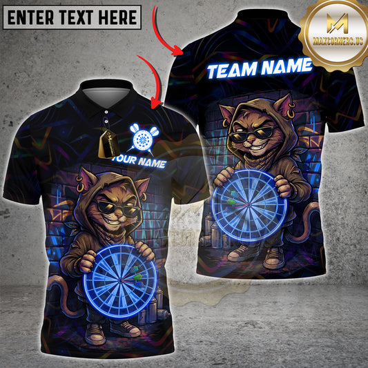 Maxcorners Darts Cat Neon Street Art Multicolor Options Personalized Name, Team Name 3D Shirt (4 Colors)
