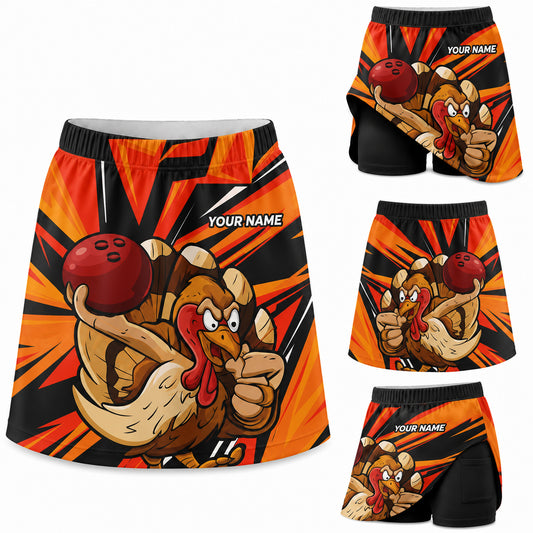 Maxcorners Bowling Cartoon Turkey Personalized 3D Skort, Skirts With Shorts