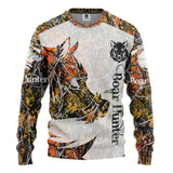 Maxcorners Orange Camouflage Boar Hunting  Custom Name Shirt 3D All Over Printed Clothes