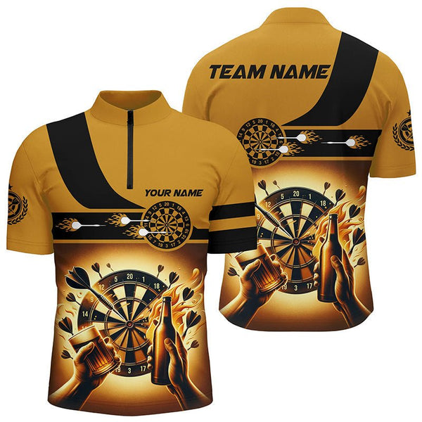 MaxCorners Darts Yellow Beer Customized Name, Team Name 3D Polo Shirt For Men