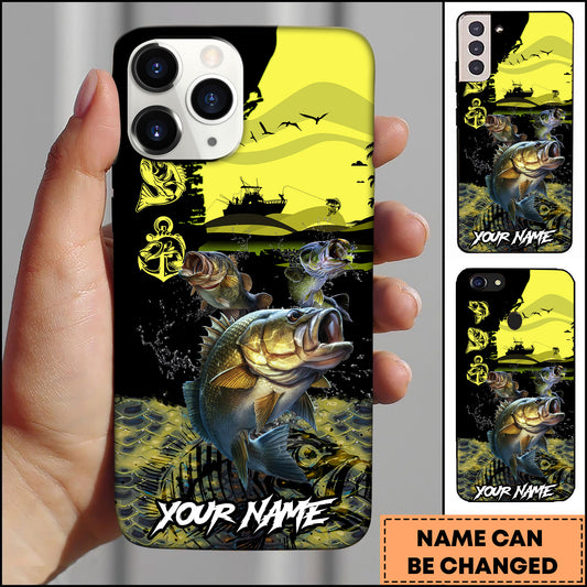 Maxcorners Fishing Black Silhouette Personalized Name 3D Phone Case (10 Fish Species)