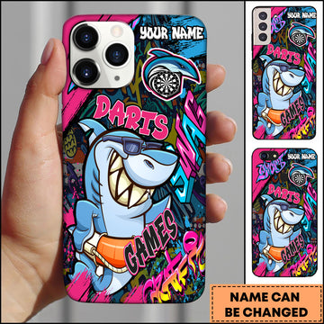 Maxcorners Dart Phone Case Graffiti Shark Street Art Style Personalized Name Phone Case