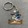 Maxcorners Fishing Keychain Funny Bass Fish With Yellow Hat Sunglasses Gone Fishing Wooden Sign Personalized Name 2D Keychain