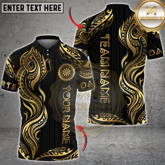 Maxcorners Darts Tribal Gold Polynesian Pattern Multicolor Options Personalized Name, Team Name 3D Shirt (4 Colors)