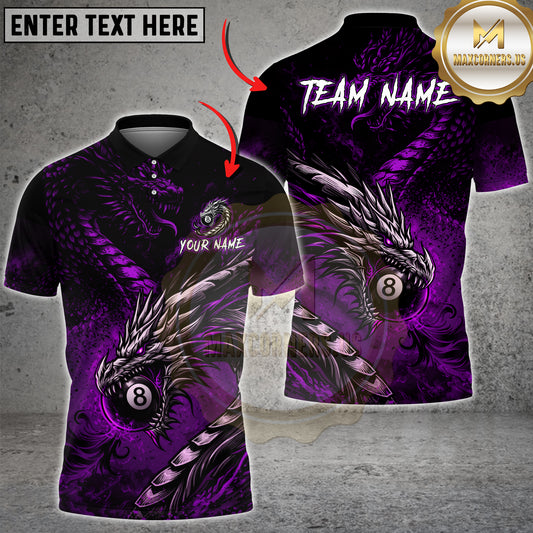 Maxcorners Billiard Dragon 8 Ball Fire Shadow Multicolor Options Personalized Name, Team Name 3D Shirt (4 Colors)