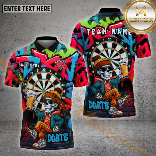 Maxcorners Darts Shirt Graffiti Skeleton Beer Style Multicolor Options Personalized Name, Team Name 3D Shirt (4 Colors)
