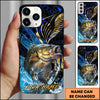 Maxcorners Fishing Blue Honeycomb Splash Art Personalized Name Phone Case (10 Fish Species)