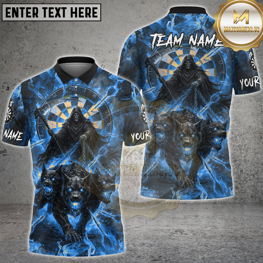 Maxcorners Grim Reaper Dartboard Hell Hound Fire Multicolor Options Personalized Name, Team Name 3D Shirt (4 Colors)