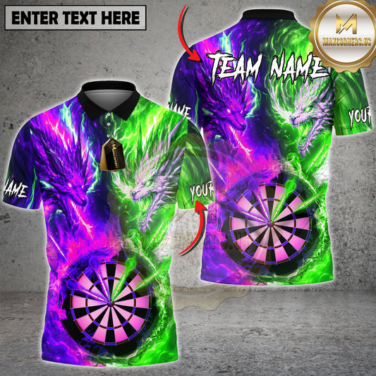 Maxcorners Dragon Fire Ice Darts Shirt Dual Element Dragon Strike Design Multicolor Options Personalized Name, Team Name 3D Shirt (4 Colors)