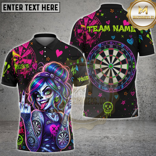 Maxcorners Punk Darts Girl Dark Neon Style Multi Options Personalized Name, Team Name 3D Shirt