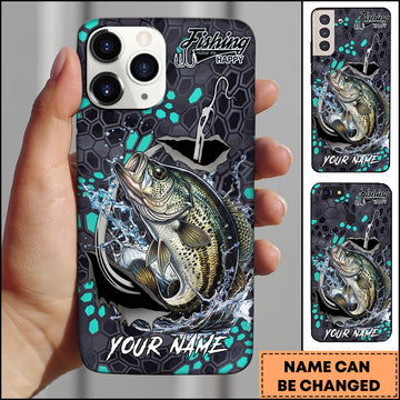 Maxcorners Crappie Fishing Hexagon Tech Pattern Hook Icon Water Splash Personalized Name Phone Case