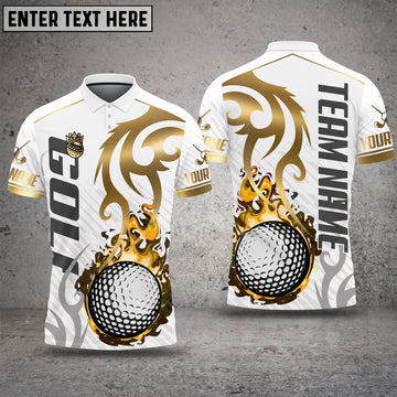 Maxcorners Golden Flame 3D Golf Personalized Name Polo