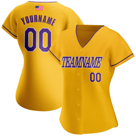 Maxcorners Custom Gold Royal-White Premium American Flag Fashion Baseball Jersey LM0210