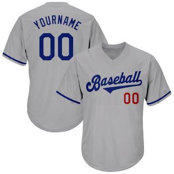 Maxcorners Custom Gray Royal-Red Authentic Throwback Rib-Knit Baseball Jersey Shirt LM2605