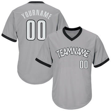 Maxcorners Custom Gray White-Black Authentic Throwback Rib-Knit Baseball Jersey Shirt LM2605