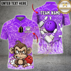 Maxcorners Bowling Shirt Angry Monkey Bowling Cartoon Art Multioptions Personalized Name Team Name 3D Shirt (4 Colors)