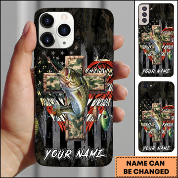 Maxcorners Bass Fishing Camo Cross Fishing Lure Art Personalized Name Phone Case