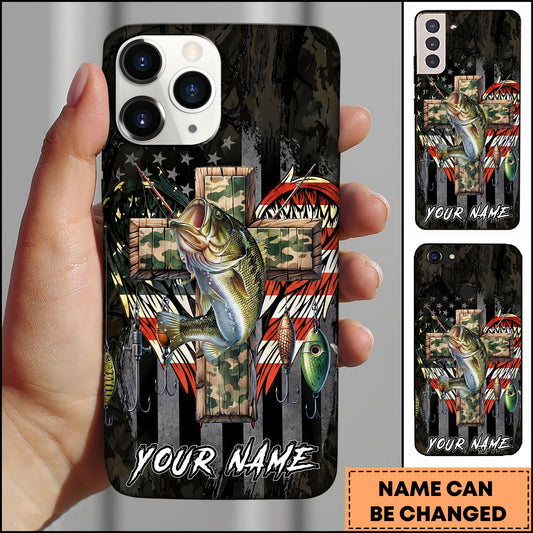 Maxcorners Bass Fishing Camo Cross Fishing Lure Art Personalized Name Phone Case