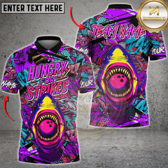 Maxcorners Bowling Shirt Shark Hungry for Strikes Graffiti Multioptions Personalized Name, Team Name Unisex 3D Shirt (4 Colors)