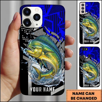 Maxcorners Mahi-mahi Fishing Dynamic Blue Geometric Splash Art Personalized Name Phone Case