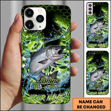 Maxcorners Chinook Fishing Neon Green Honeycomb Water Splash Personalized Name Phone Case