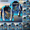 Maxcorners Fishing Shirt Electric Blue Flame Lightning Style Multiple Options Personalized Name, Team Name 3D Long Sleeve Shirt (13 Fish Species)