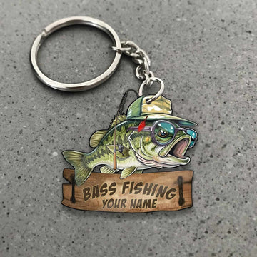 Maxcorners Bass Fishing Funny Fishing Hat Cartoon Rustic Style Personalized Name Keychain