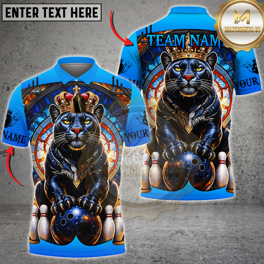 Maxcorners Bowling Royal Panther Crown Multicolor Options Personalized Name, Team Name 3D Shirt (4 Colors)