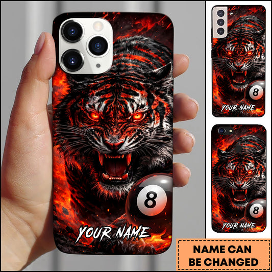 Maxcorners Tiger Fire Eyes Billiard 8 Ball Fury Multicolor Options Personalized Name 3D Phonecase