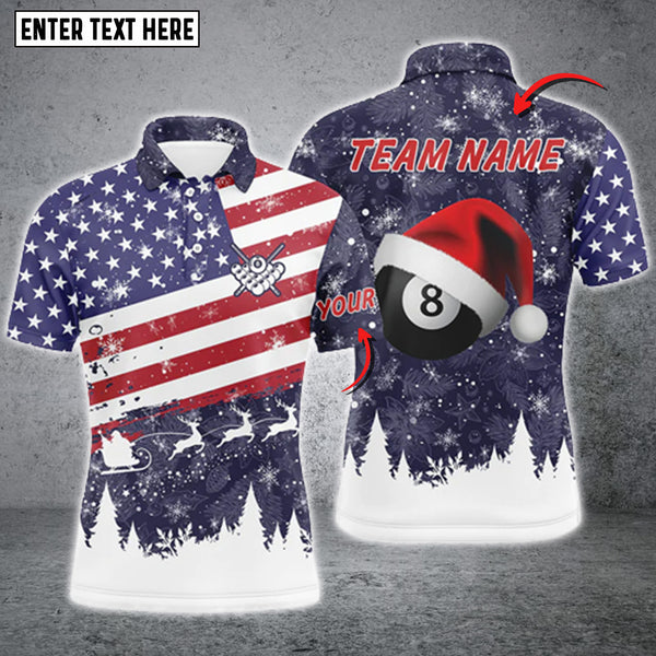 Maxcorners Merry Christmas American Flag Billiard Personalized Name 3D Shirt