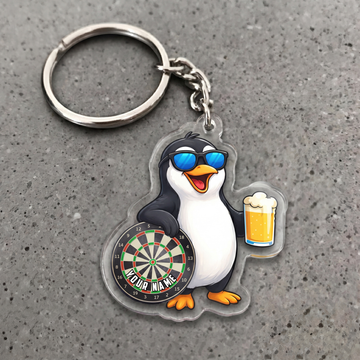 Maxcorners Funny Penguin Beer Darts Personalized Name Keychain