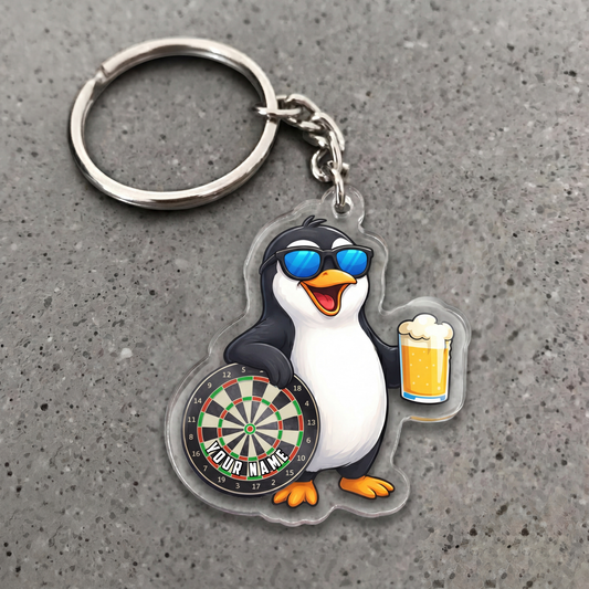 Maxcorners Funny Penguin Beer Darts Personalized Name Keychain