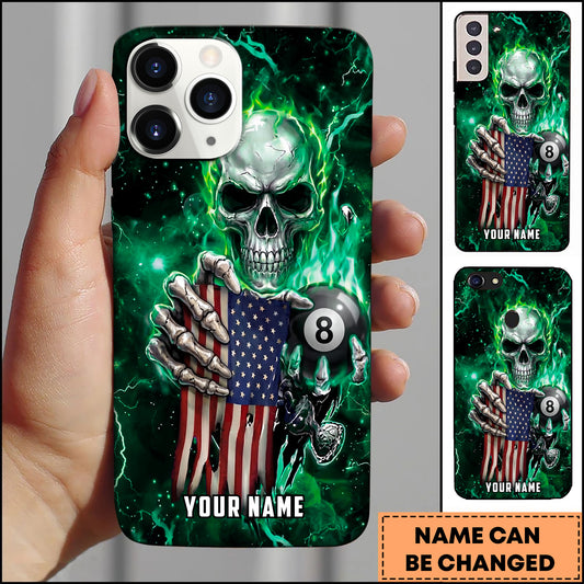 Maxcorners Skull USA Flag Lightning Billiard 8 Ball Style Multicolor Options Personalized Name 3D Phonecase