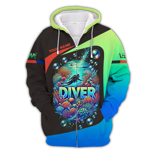 Maxcorners Scuba Diving Custom Name 3D Shirt Diving Into The Ocean Personalized Gift For Diver Lovers LM2111