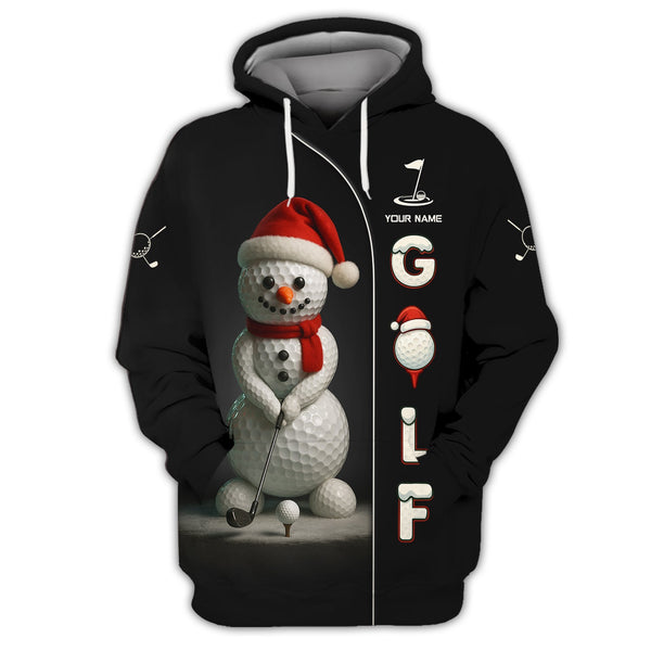 Maxcorners Personalized Christmas Golf Shirt, Snowman Playing Golf With Custom Name, Funny Golf Shirt For Men