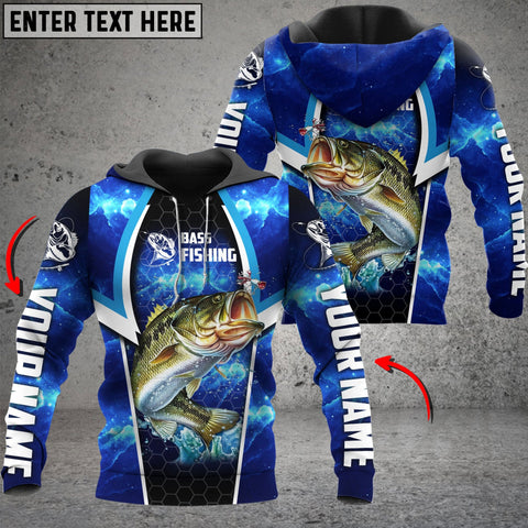 Maxcorners Bass Fishing Blue Galaxy Personalized Name 3D Hoodie