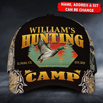 Maxcorners Personalized Name, Addrees, Est Duck Hunting Camp Classic Caps LM0402