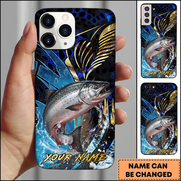 Maxcorners Chinook Fishing Blue Honeycomb Splash Art Personalized Name Phone Case