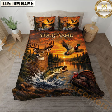 Maxcorners Hunting Wildlife Hunting Sunset Lake Personalized Name 3D Bedding Set
