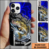 Maxcorners Fishing Dynamic Blue Geometric Splash Art Personalized Name Phone Case (10 Fish Species)
