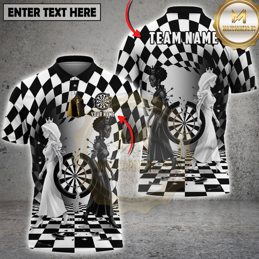 Maxcorners Royal Darts Couple Monochrome Chess Art Multi Options Personalized Name, Team Name 3D Shirt