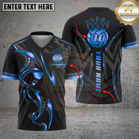Maxcorners Volleyball Royal Gold Crown Luxury Style Multicolor Options Personalized 3D V-neck T-Shirt