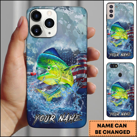 Maxcorners Mahi-Mahi Fishing Ocean Wave Patriotic Camouflage Personalized Name Phone Case