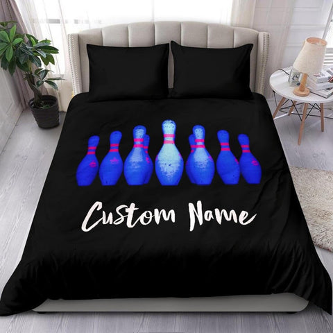 Maxcorners Bowling Ball And Pins 3D Custom Name Bedding Set