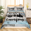 Maxcorners Handmade Happy Camping Duvet Cover, Blue Gray Trailers Camper Rustic Decorations Bedding Set