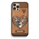 Maxcorners Deer HeartHunter Brown Leather Pattern Personalized Name Phone Case